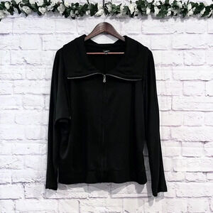 Talbots Size Large Black Collar‎ Sweater Full Zip Lightweight Jacket Active Wear